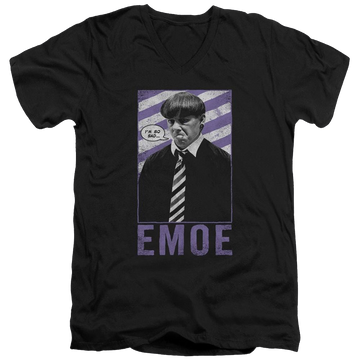 Black men's v-neck t-shirt with The Three Stooges Emoe graphic