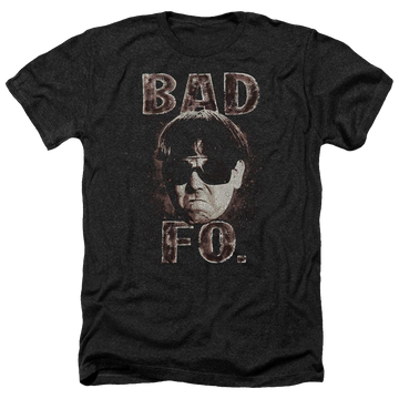 Charcoal men's heather t-shirt with The Three Stooges Bad Moe Fo graphic