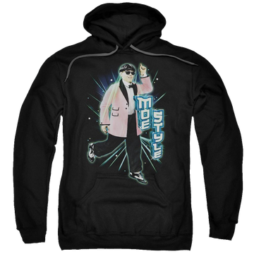 Black pullover hoodie with The Three Stooges Moe Style graphic