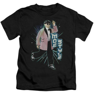 Black kid's t-shirt for ages 4 to 7 with The Three Stooges Moe Style graphic