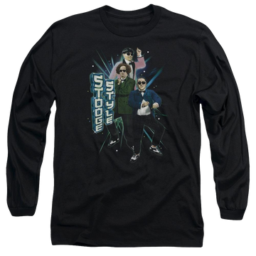 Black men's long sleeve t-shirt with The Three Stooges Stooge Style graphic