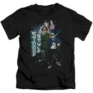 Black kid's t-shirt for ages 4 to 7 with The Three Stooges Stooge Style graphic