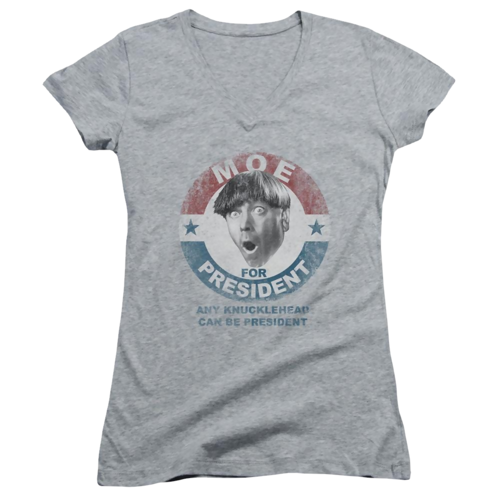 The Three Stooges Moe For President Juniors V-Neck T-Shirt Juniors V-Neck T-Shirt The Three Stooges