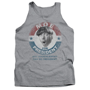 Athletic heather men's tank with The Three Stooges Moe For President graphic