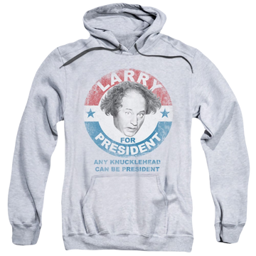 Athletic heather pullover hoodie with The Three Stooges Larry For President graphic