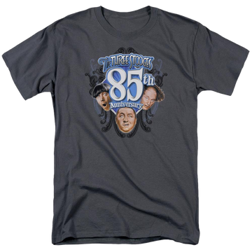 Charcoal men's regular fit t-shirt with The Three Stooges 85th Anniversary 2 graphic