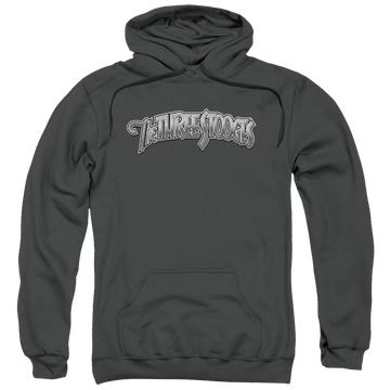 Charcoal pullover hoodie with The Three Stooges Metallic Logo graphic