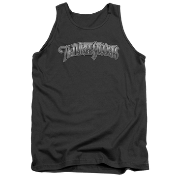 Charcoal men's tank with The Three Stooges Metallic Logo graphic