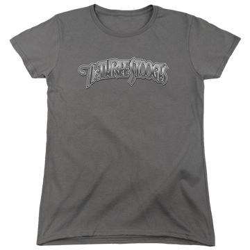 Charcoal women's t-shirt with The Three Stooges Metallic Logo graphic