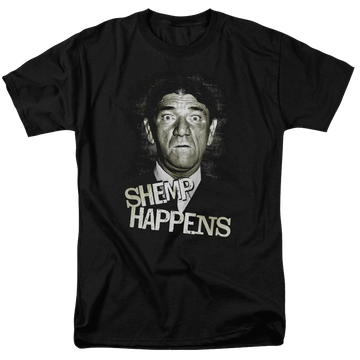 Black men's regular fit t-shirt with The Three Stooges Shemp Happens graphic