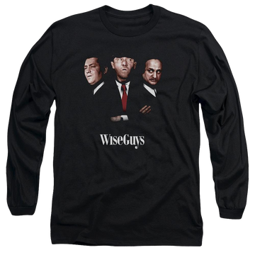 Black men's long sleeve t-shirt with The Three Stooges Wiseguys graphic