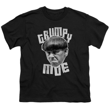 Black youth t-shirt for ages 8 to 12 with The Three Stooges Grumpy Moe graphic