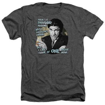 Charcoal men's heather t-shirt with The Three Stooges Drink graphic