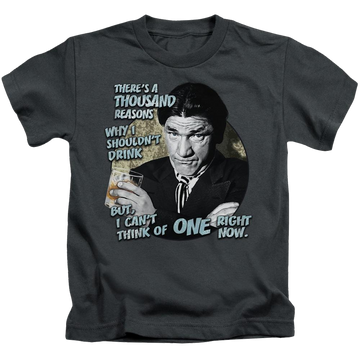 Charcoal kid's t-shirt for ages 4 to 7 with The Three Stooges Drink graphic
