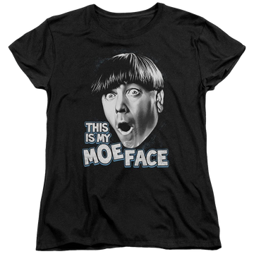 Black women's t-shirt with The Three Stooges Moe Face graphic