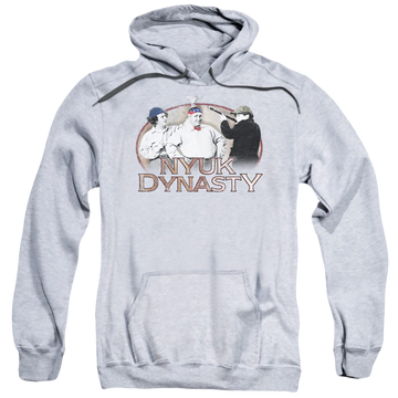Athletic heather pullover hoodie with The Three Stooges Nyuk Dynasty graphic