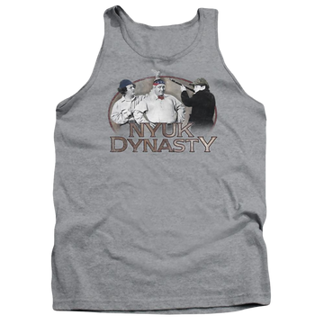 Athletic heather men's tank with The Three Stooges Nyuk Dynasty graphic