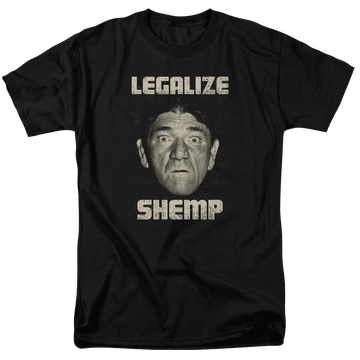 Black men's regular fit t-shirt with The Three Stooges Legalize Shemp graphic