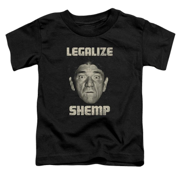 Black toddler t-shirt with The Three Stooges Legalize Shemp graphic