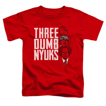Red toddler t-shirt with The Three Stooges Three Dumb Nyuks graphic