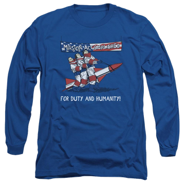 Royal men's long sleeve t-shirt with The Three Stooges Mission Accomplished graphic