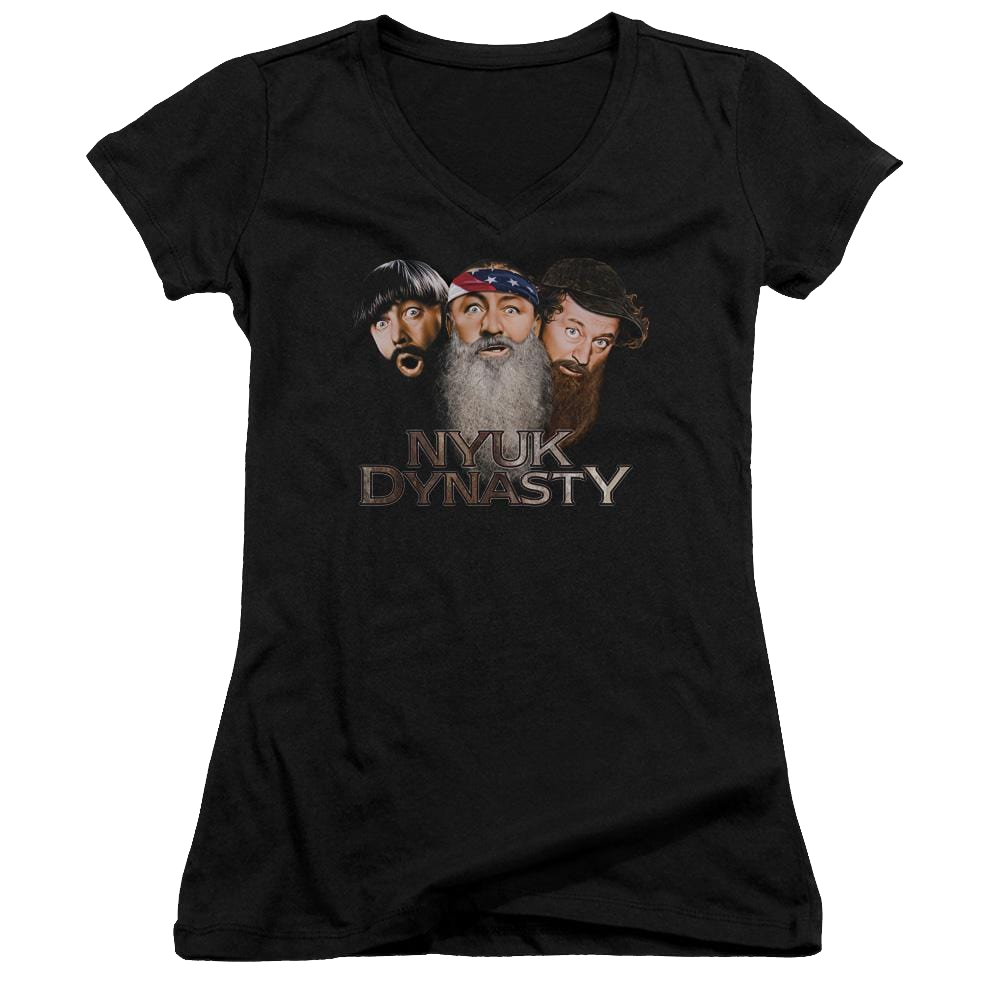 The Three Stooges Nyuk Dynasty 2 Juniors V-Neck T-Shirt Juniors V-Neck T-Shirt The Three Stooges