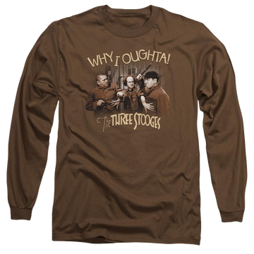 Coffee men's long sleeve t-shirt with The Three Stooges Why I Oughta graphic