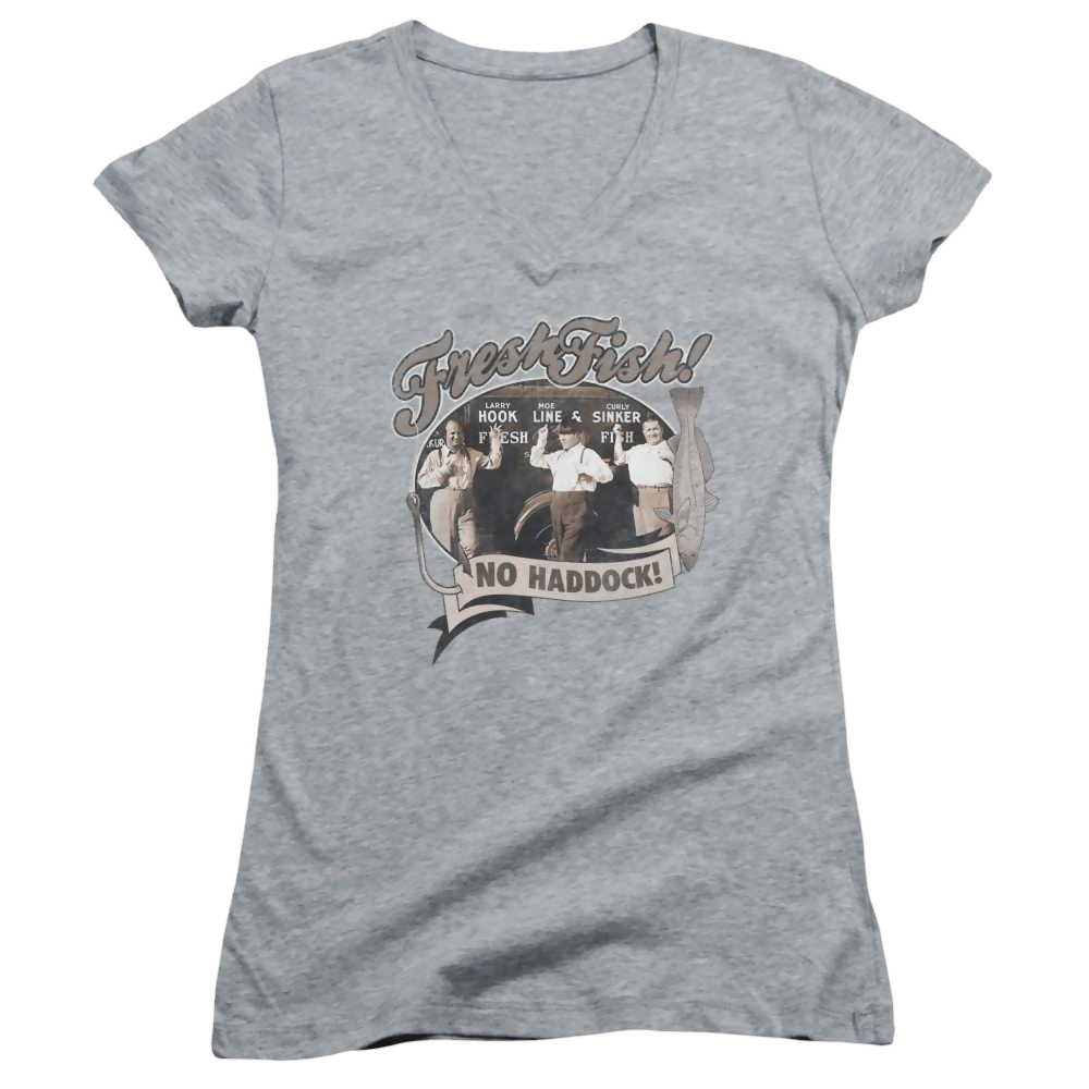 The Three Stooges Fresh Fish Juniors V-Neck T-Shirt Juniors V-Neck T-Shirt The Three Stooges