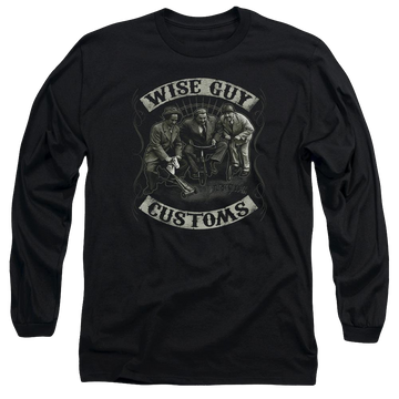 Black men's long sleeve t-shirt with The Three Stooges Wise Guy Customs graphic