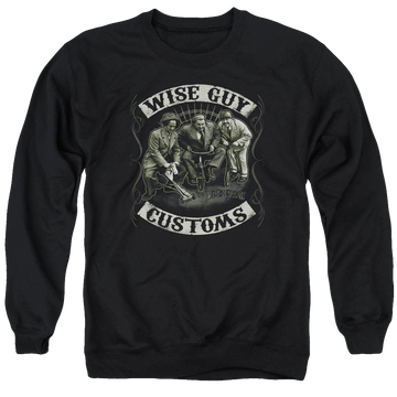 Black men's crewneck sweatshirt with The Three Stooges Wise Guy Customs graphic
