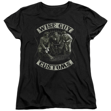 Black women's t-shirt with The Three Stooges Wise Guy Customs graphic
