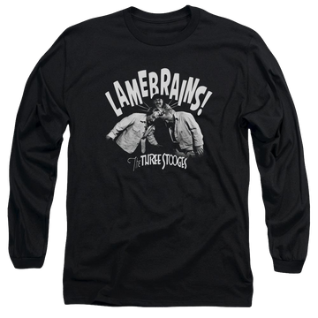 Black men's long sleeve t-shirt with The Three Stooges Lamebrains graphic
