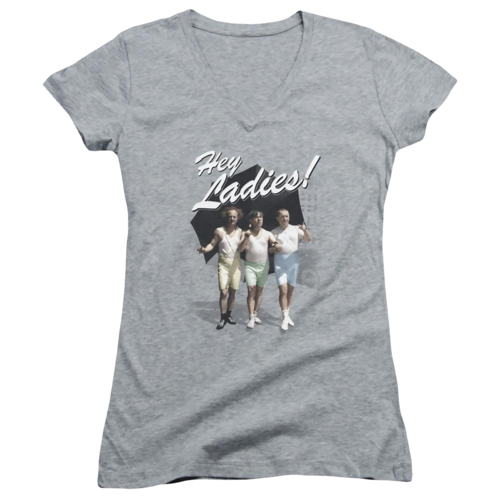 The Three Stooges Hey Ladies Juniors V-Neck T-Shirt Juniors V-Neck T-Shirt The Three Stooges