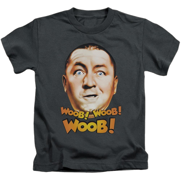 Charcoal kid's t-shirt for ages 4 to 7 with The Three Stooges Woob Woob graphic