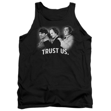 Black men's tank with The Three Stooges Turst Us graphic