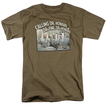 Safari green men's regular fit t-shirt with The Three Stooges Doctor graphic