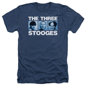 Navy men's heather t-shirt with The Three Stooges Three Squares graphic
