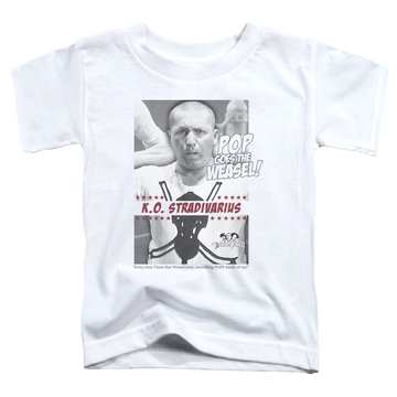White toddler t-shirt with The Three Stooges Weasel graphic