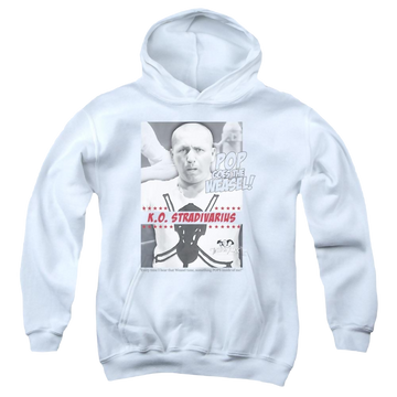 White youth hoodie for ages 8 to 12 with The Three Stooges Weasel graphic