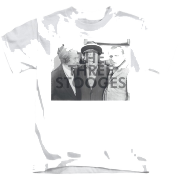 White kid's t-shirt for ages 4 to 7 with The Three Stooges Cutoff graphic