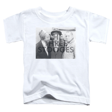 White toddler t-shirt with The Three Stooges Cutoff graphic