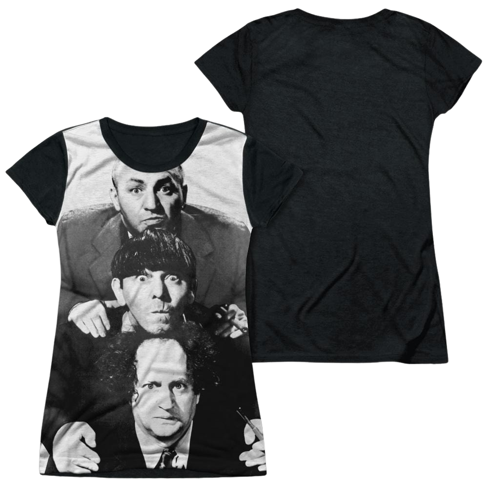 The Three Stooges Three Stacked Juniors Black Back T-Shirt Juniors Black Back T-Shirt The Three Stooges