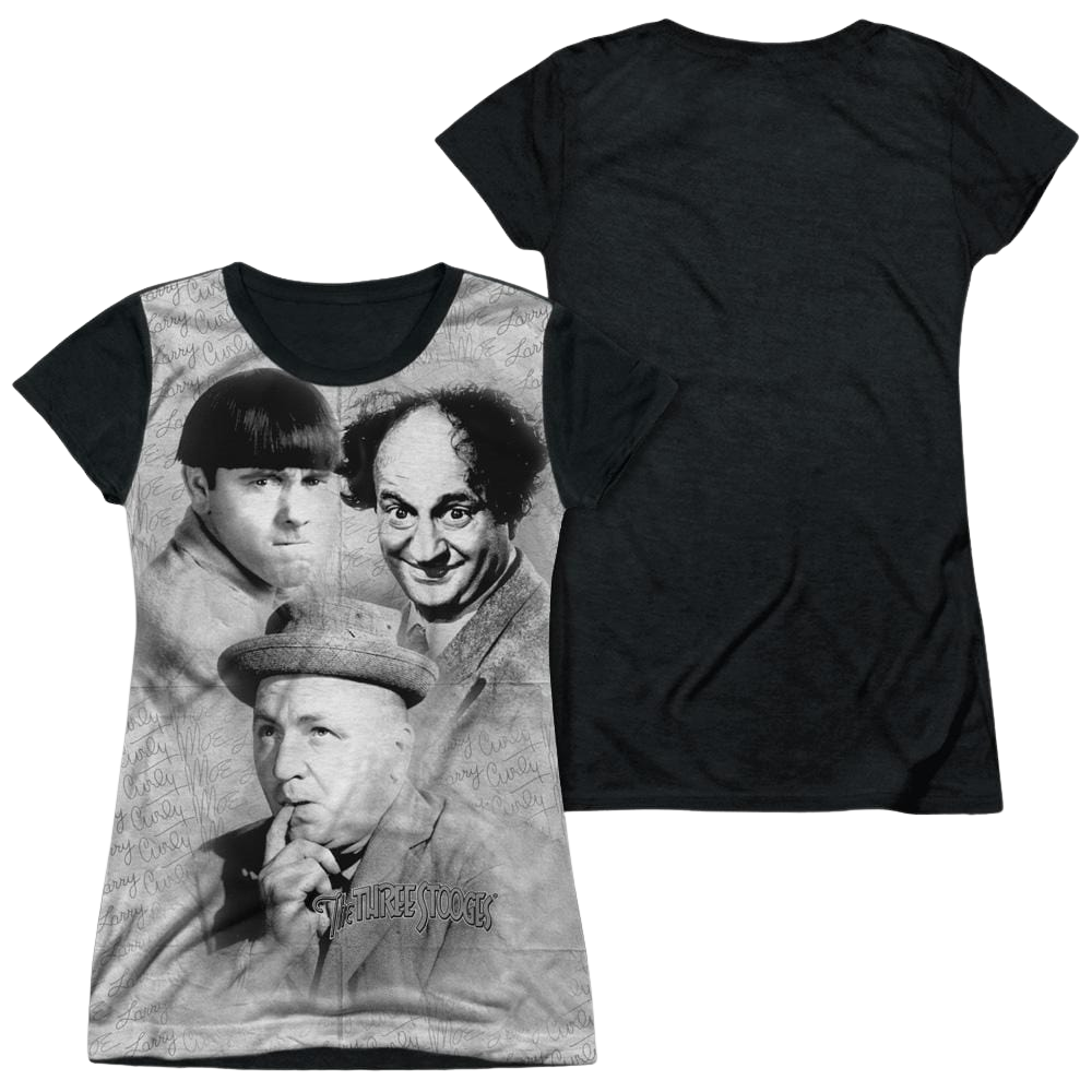 The Three Stooges Signature Juniors Black Back T-Shirt Juniors Black Back T-Shirt The Three Stooges