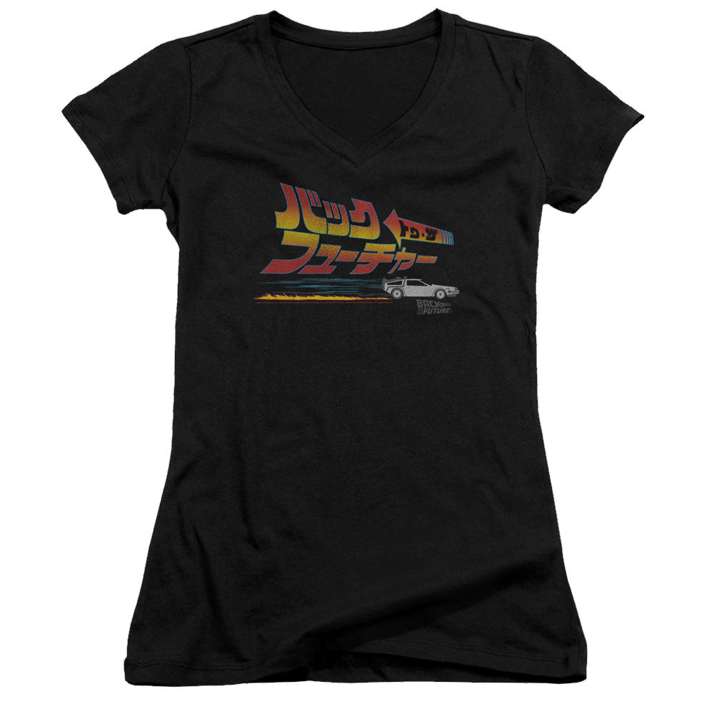 Back To The Future Japanese Delorean - Juniors V-Neck T-Shirt Juniors V-Neck T-Shirt Back to the Future