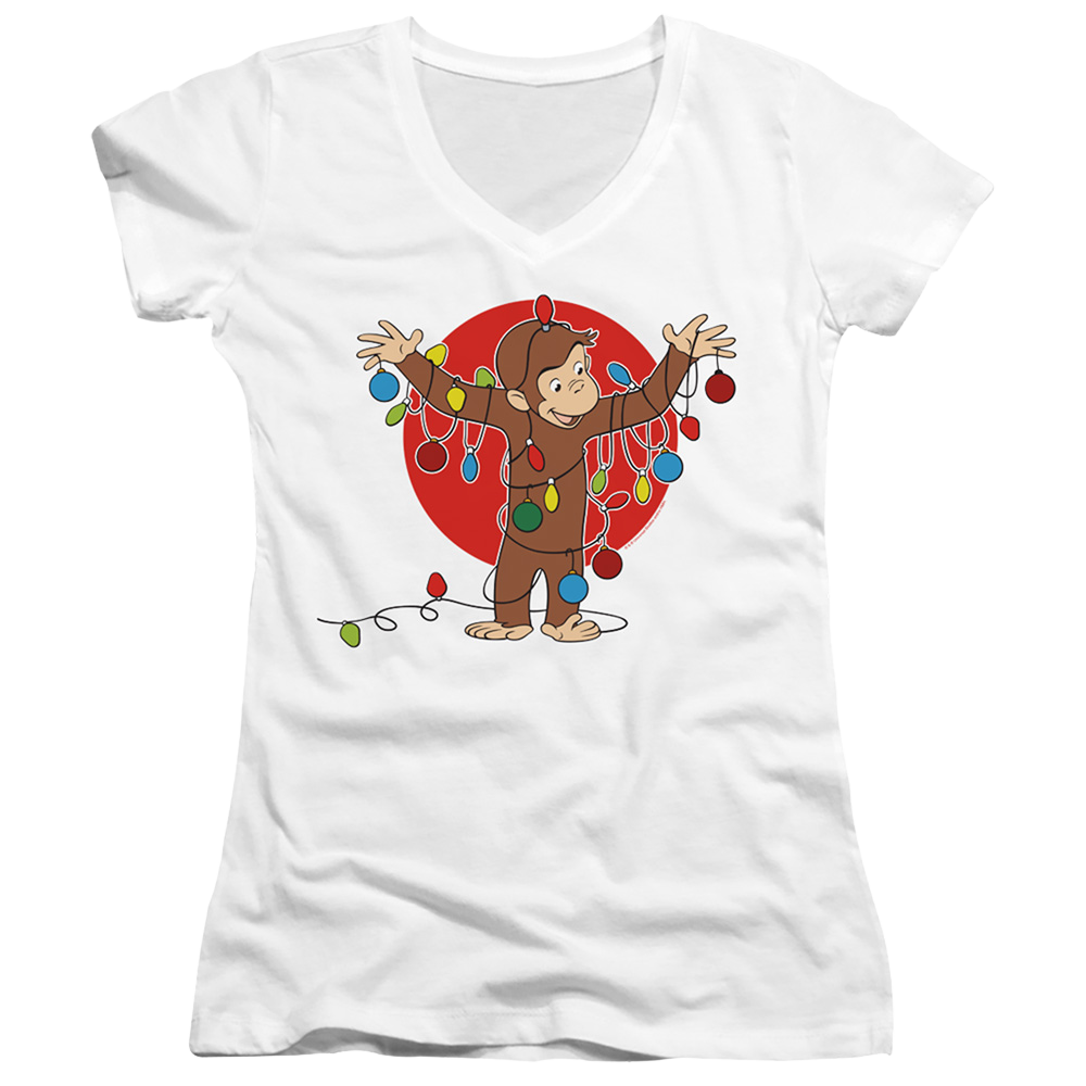 Curious George Lights - Juniors V-Neck T-Shirt Juniors V-Neck T-Shirt Curious George