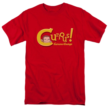 Red men's regular fit t-shirt with Curious George Curious graphic