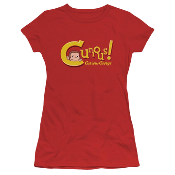 Red juniors t-shirt with Curious George Curious graphic