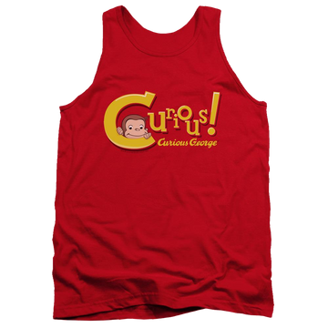 Red men's tank with Curious George Curious graphic