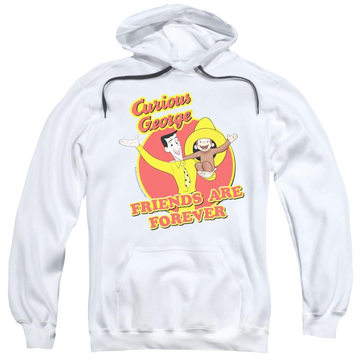 White pullover hoodie with Curious George Friends graphic