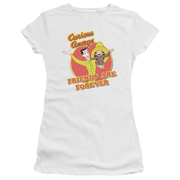 White juniors t-shirt with Curious George Friends graphic